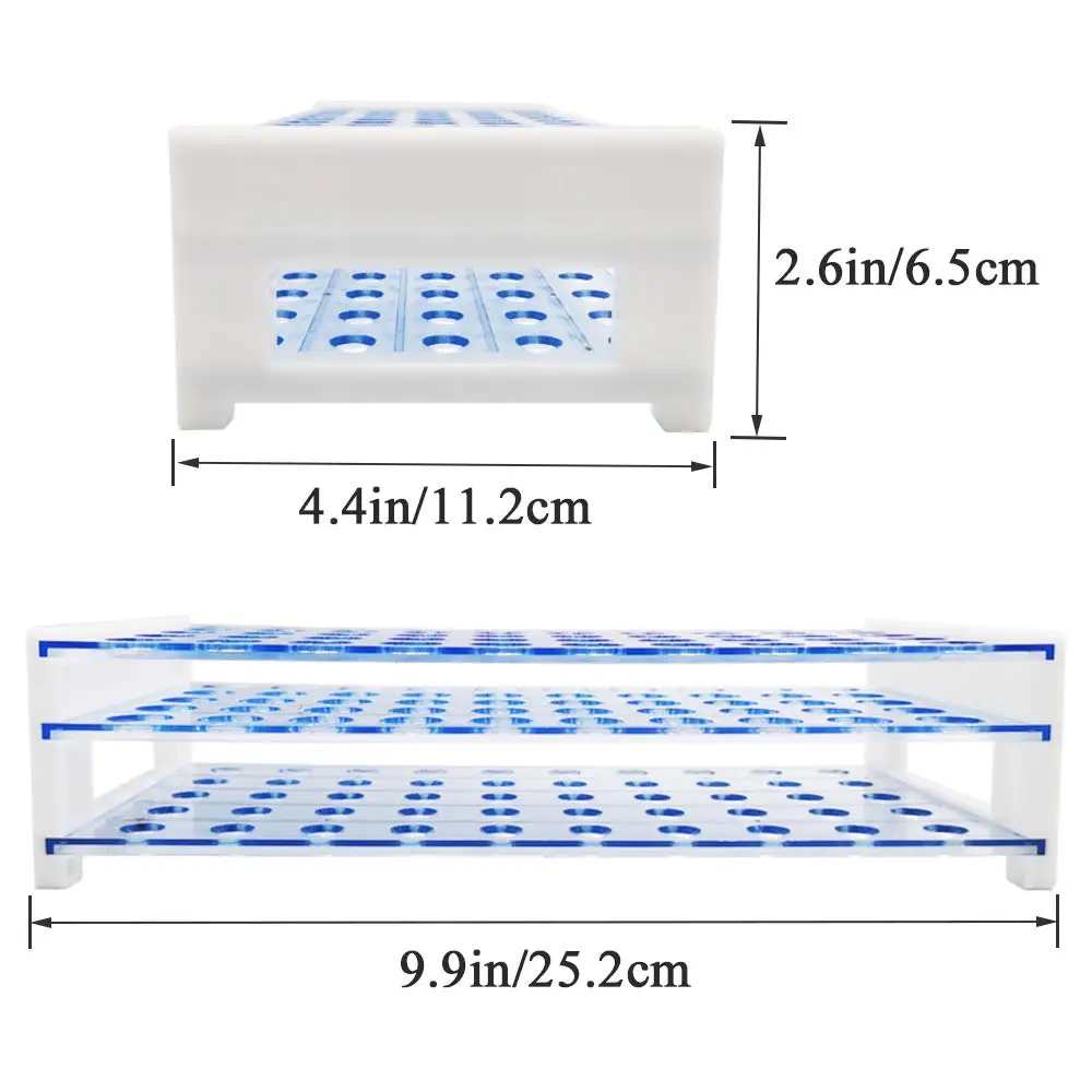 50 Transparent Plastic Test Tubes with Racks, 10 ml Test Tubes with Lids and 50-Hole Test Tube Racks for Scientific Experiments image 3