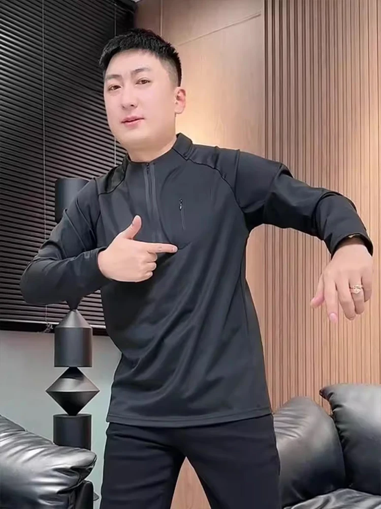 

Мужская футболка WASSUP SU большого размера, весна-лето, с длинным рукавом, на молнии, с воротником-стойкой, легкая, спортивная, из полиэфирного волокна