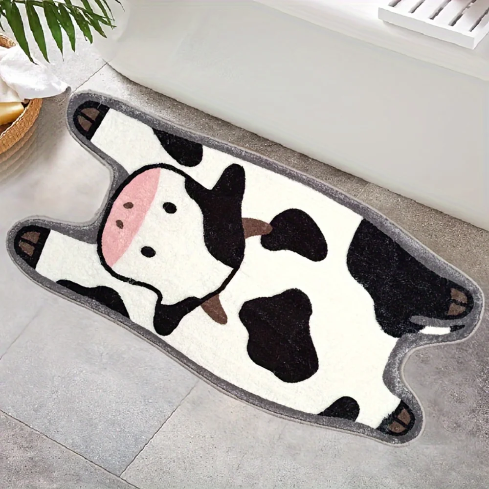 

1pc Charming Cow-Shaped Floor Mat - Quick Dry & Non-Slip for Safety, Ultra-Absorbent & Soft, Perfect for Bathroom & Living Room,