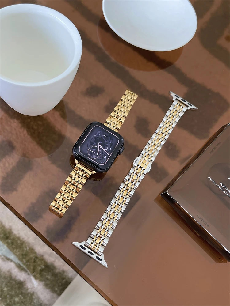 Advanced Thin Stainless Steel Watchband For Apple Watch 8 7 6 SE 5 4 3 2 Slim Metal Link Strap For iWatch 41mm 45 40mm 44 38mm