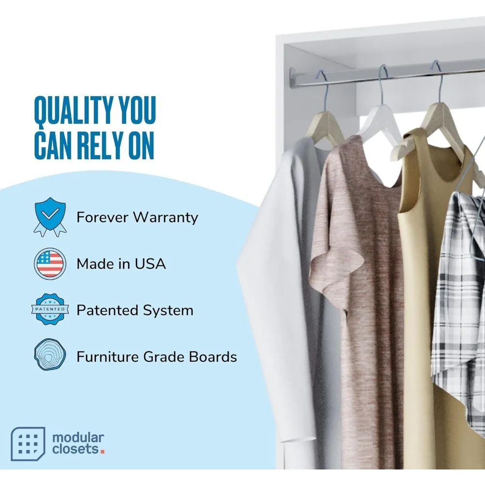 Double Hanging Closet Unit - Modular System for Hanging - Corner Organizer With Storage Shelves (White, 19.5 Inches Wide)