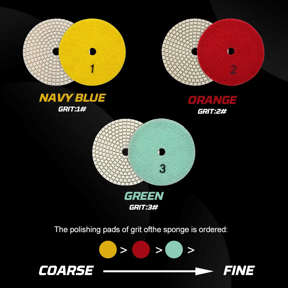 Casaverde 4 Inch/100mm 3Step Diamond Polishing Pads Wet Buff Disc for Sanding Granite Marble QuartzTile Glass Grinding Tools