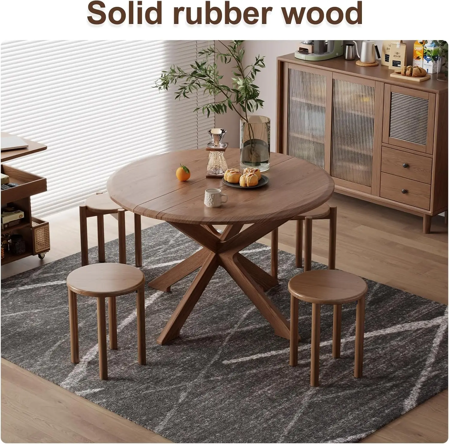 4er-Set, Holzhocker, 18-Zoll-Hocker, robust und langlebig, keine Installation erforderlich, stapelbare runde Hocker oben für Kücheninsel, Di