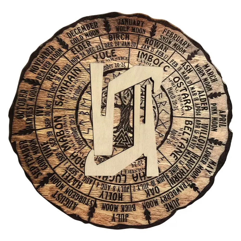 

Wooden Calendar Ornaments Boxwood Wheel Year Signs Decorative Tree Ring Desk Round Calendar Wooden Tree
