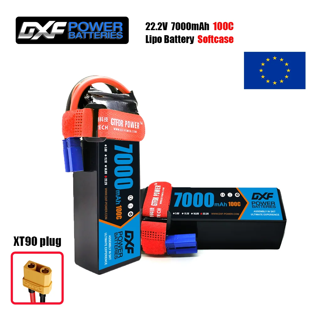 DXF 6S Lipo Battery 22.2V 100C 7000mAh with XT90 Plug SoftCase For 1/8 Buggy Truggy Offroad Car Boat Truck Airplane UAV RACING