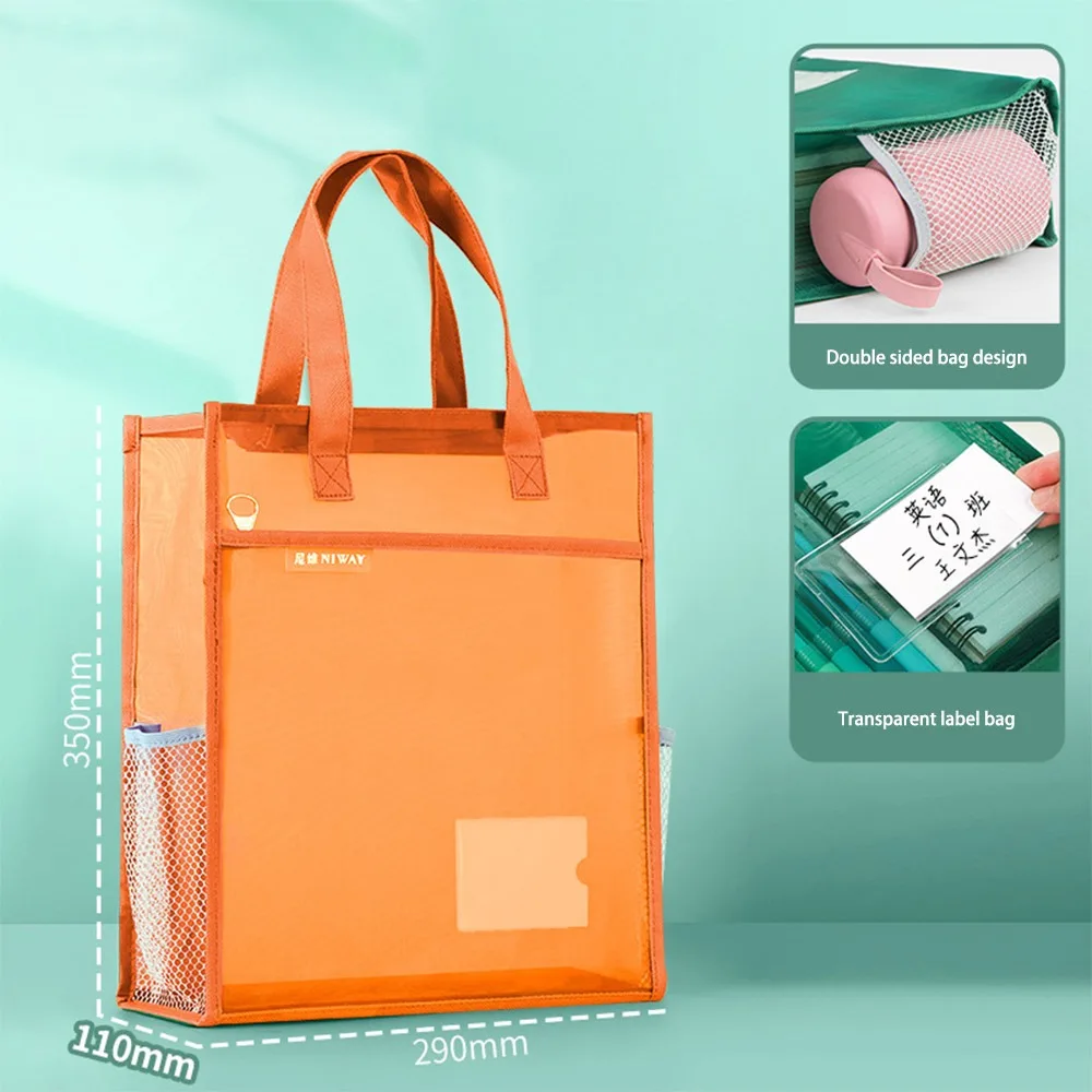 

Large Capacity Mesh Hand-held File Bag Office School Supplies Multifunctional Zippered Document Bags Portable Thickened