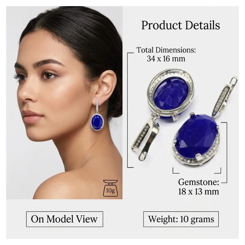 34x16mm 10.2g Prevent Allergy Real Blue Sapphire Real Red Ruby CZ Silver Earrings