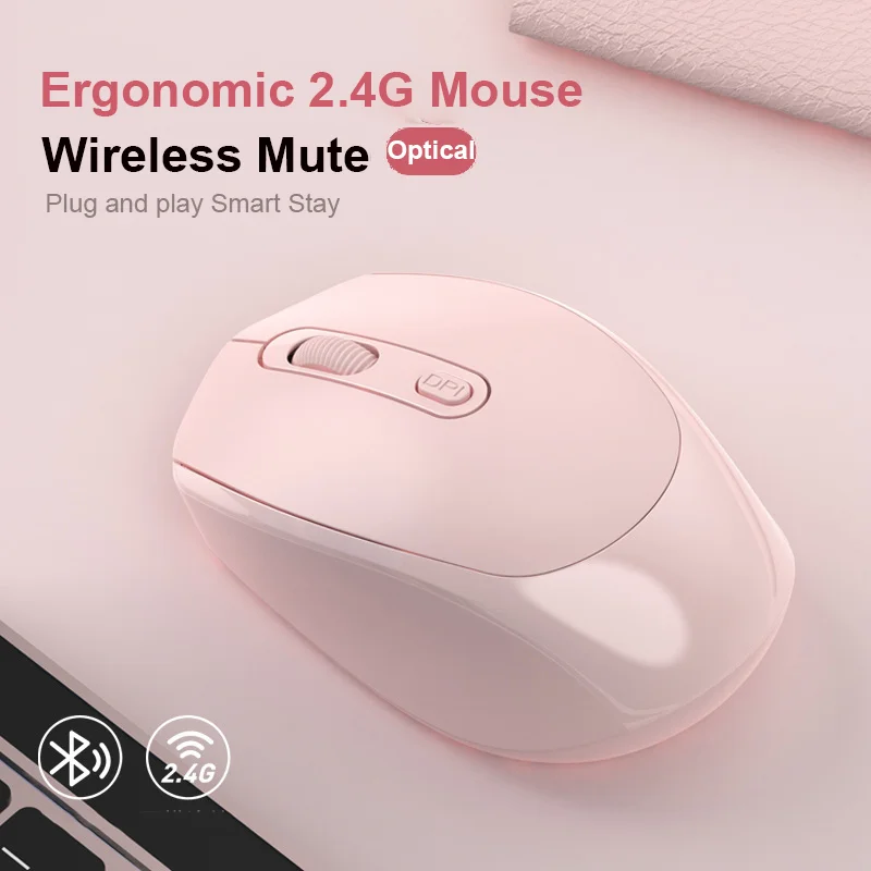 

Wireless Bluetooth 5.1 Dual Mode Mouse 2.4Ghz Rechargeable 500mah Mute Ergonomic Mini Computer Gamer Mice For Laptop PC Office