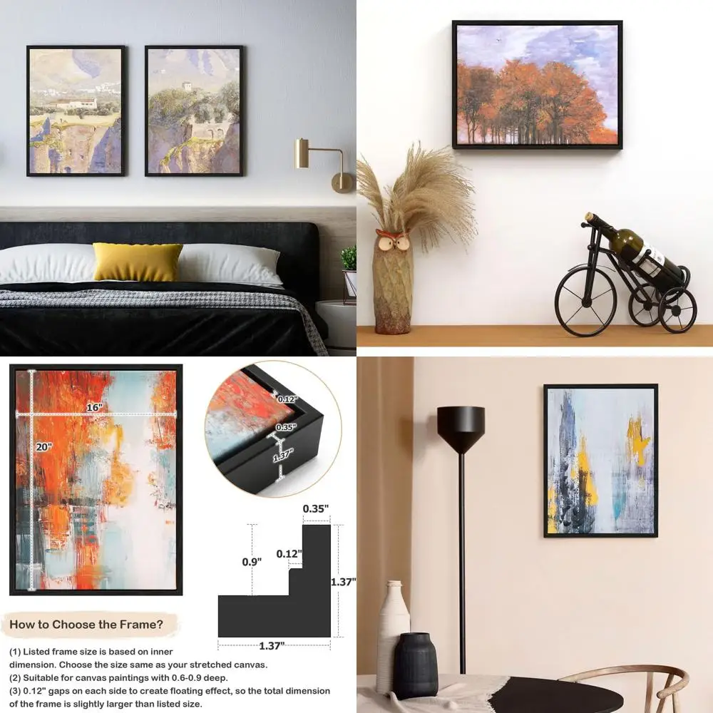 Par de marcos flotantes de lona de 16 x 20 pulgadas, 0,9 de profundidad, negro para arte de pared y pinturas de diamantes