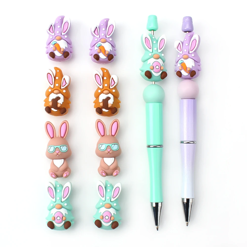 5/10pcs Focal Silicone Beads 3D Easter Bunny Multicolor for DIY KeyChain Making Pen Decor Ornamental Focal Jewelry Accessories