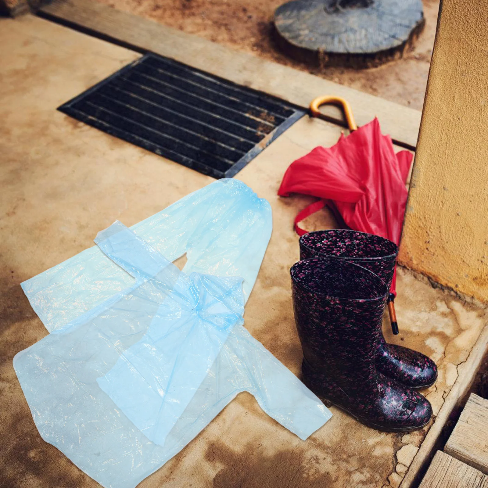 

Raincoat Pants Set Blue Disposable PE Material Waterproof Travel Outdoor Activities Ultrathick Splashproof Separate Design Adult