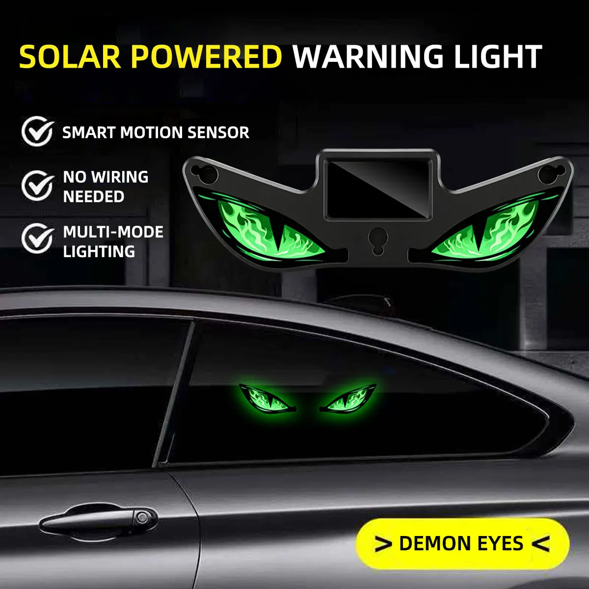 Solar Powered Car Neon Light Wireless Cool DEMON EYE Led Ambient Light Suction Cup Atmosphere Breathing USB Rechargeable Lamp