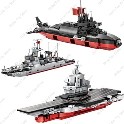 NEW Military Battleship Navy Aircraft Carrier Building Blocks Classic WW2  Destroyer Model Submarine Bricks Toy For Boy Gifts Se