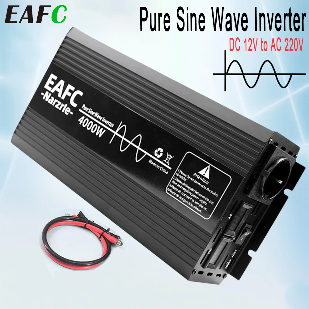 EAFC DC12V to AC220V 50HZ LCD Pure Sine Wave Power Bank Current Supply Inverter 2000W/3000W/4000W Voltage Auto Battery Converter