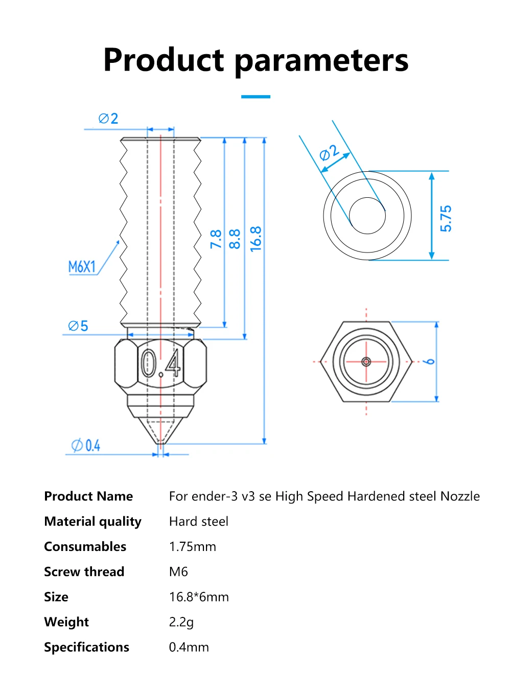 For Ender 3 V3 SE Nozzle CHT Brass Clone Hardened Nozzles For Ender 7 Ender 5 S1 Series Extruder Nozzle High Flow