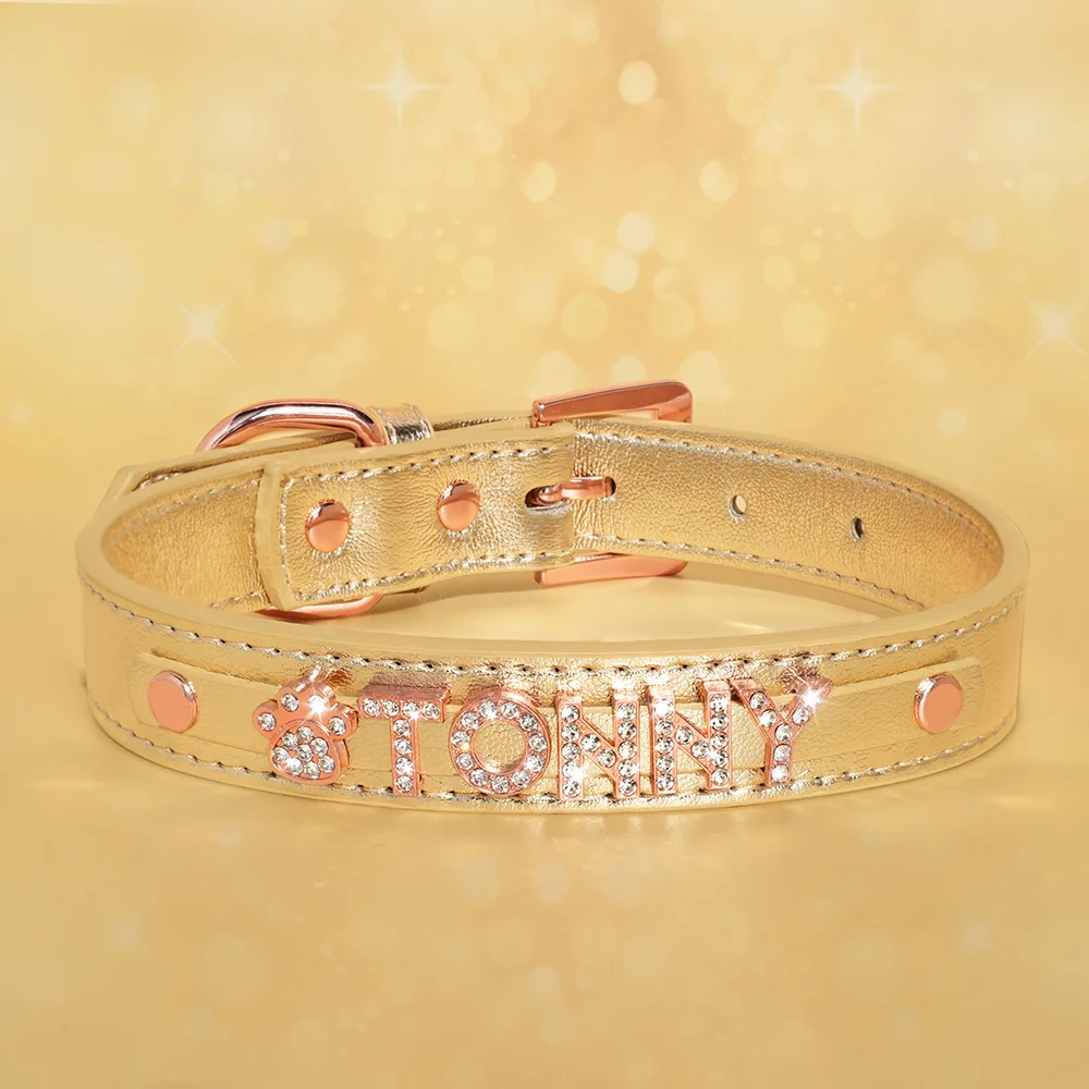 Collar personalizado para perros de cuero PU brillante con nombre - imagen 3