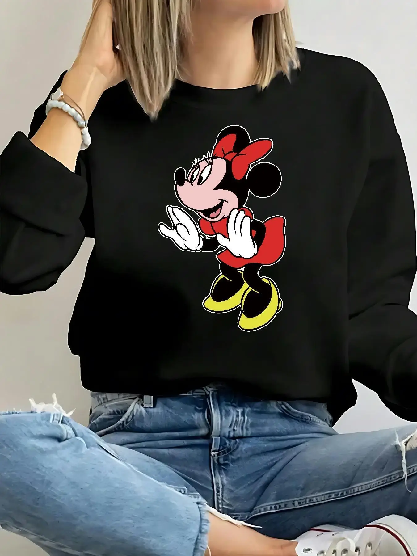 

Women's Disney Mickey & Minnie Mouse Cotton Hoodie Sweatshirt Pullover Casual Autumn Winter Cozy Fleece Oversized Long Sleeves