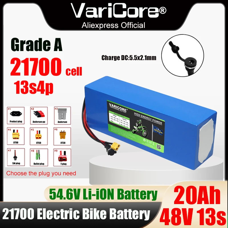 

48V 20Ah 13s4p 21700 High-Power Rechargeable Lithium Battery Pack 800w 1000w 1200w 1440w Built-in 30A BMS Protection