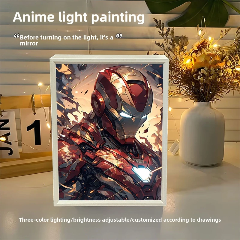

Marvel Iron Man Animation Cartoon Cute Student Poster Light Painting Creative Bedroom Atmosphere Night Light Decor Mirror Gift