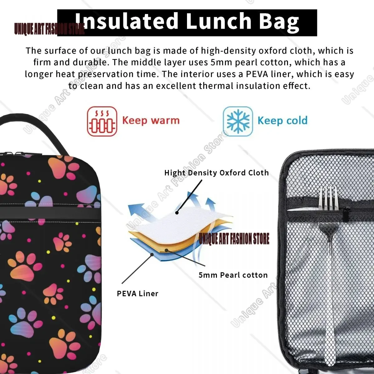 Animal Paw Pattern Insulated Lunch Bags Leakproof Cute Footprint Reusable Thermal Bag Tote Lunch Box Beach Picnic Men Women