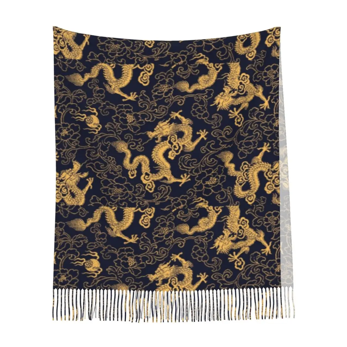 الصينية التقليدية الذهبي التنين وشاح شرابة الأوشحة النساء شالات دافئة لينة ويلتف كبير الخريف الشتاء شال التفاف #4