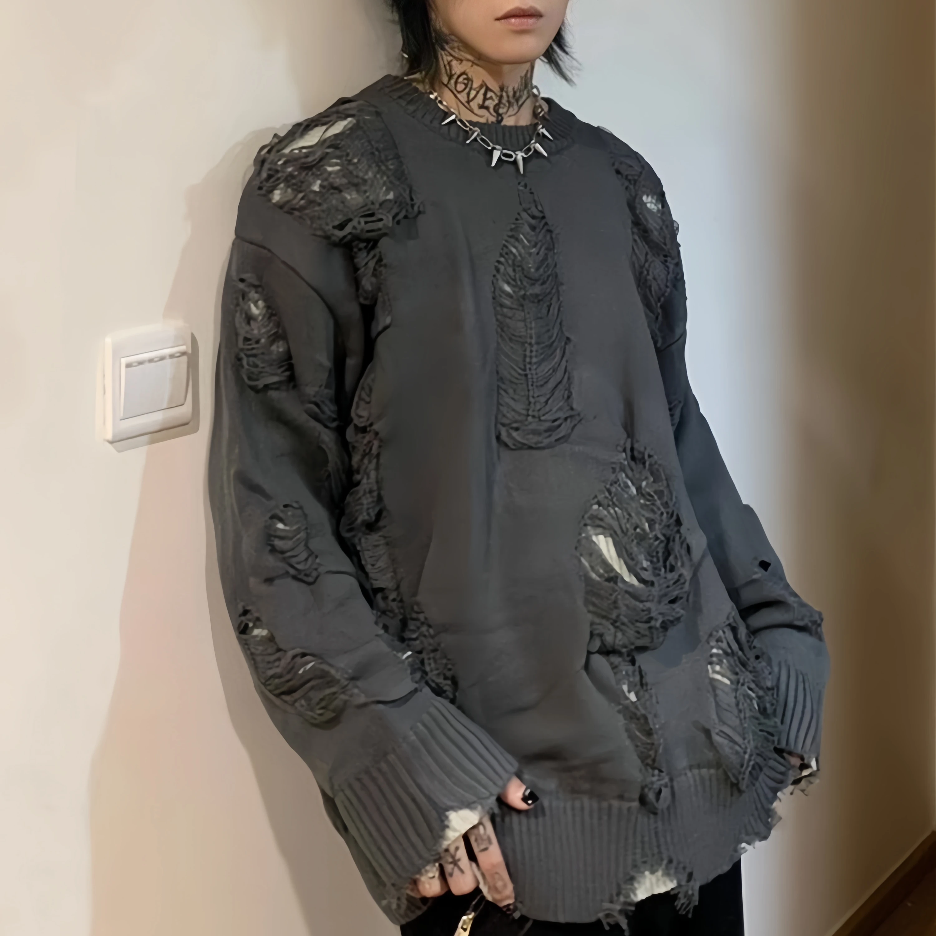 

Мужской вязаный свитер в стиле хип-хоп большого размера, зимний свободный крой, длинное пальто с круглым дизайном Ne Hole, удобное пальто Lazy Sle