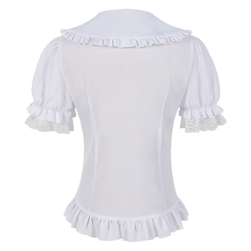 Nova blusa lolita feminina manga curta renda guarnição japonês único breasted doce topo y2k estética babados blusas soltas