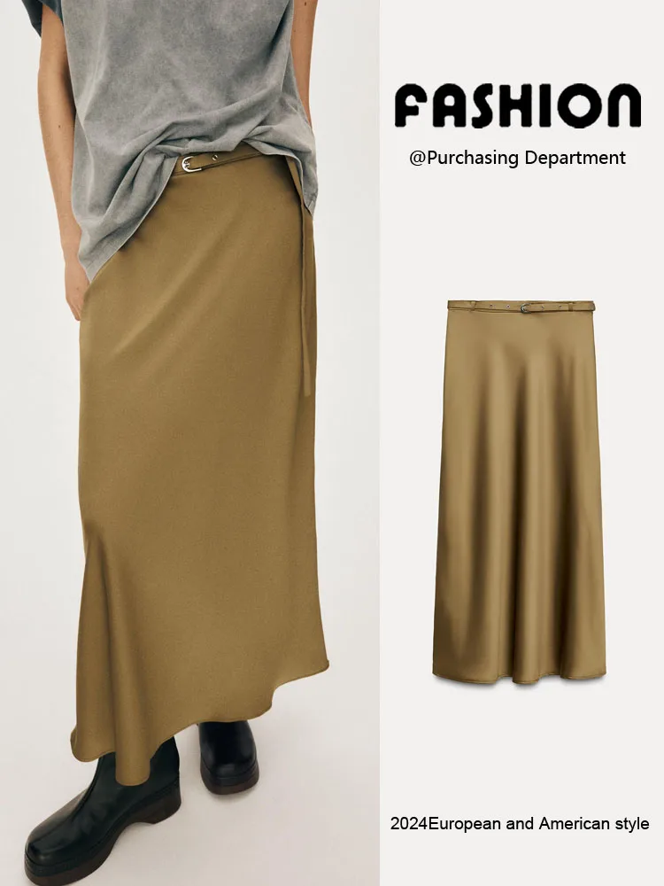 

Modern Midi Skirt Spring New Arrival Women's Faionable Belted High Waist A-Line Skirt Commute Sle Mid-Length Other 00%