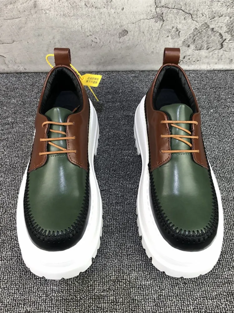 Autumn Fashion Men Mixed Colors High Quality Split Leather Work Shoes Designer Business Man Round Toe Thick Platform Dress Shoes