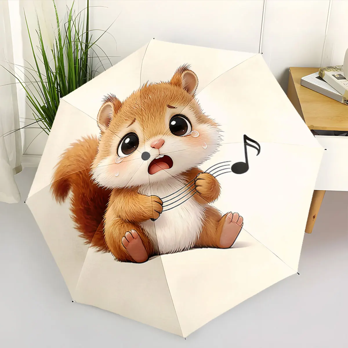 1PC Cute Squirrel Design on Umbrella Print 8 Iron Ribs Folding Umbrella Auto-Open Fashion Sunshade