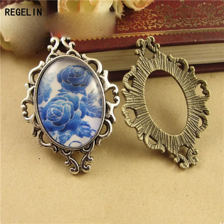 REGELIN High Qualtity 10pcs/lot Antique Bronze Metal Cabochon Pendant Settings 18*25mm Jewelry Pendant Blanks Fit Jewelry Making