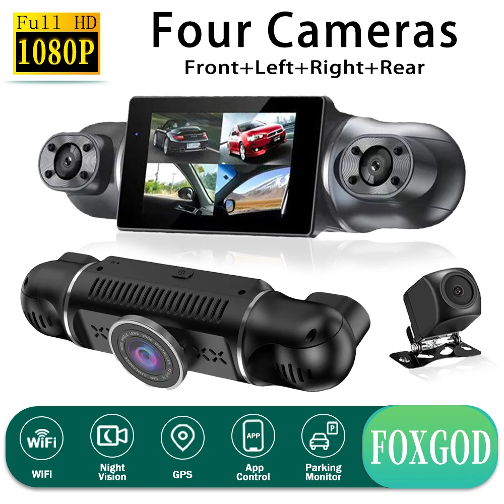 WiFi GPS Car DVR Dash Cam 24Hr Parking Monitor 3.0‘’ IPS HD 1080P 4Channel Front Rear Lens Dashboard Camera Video Recorder