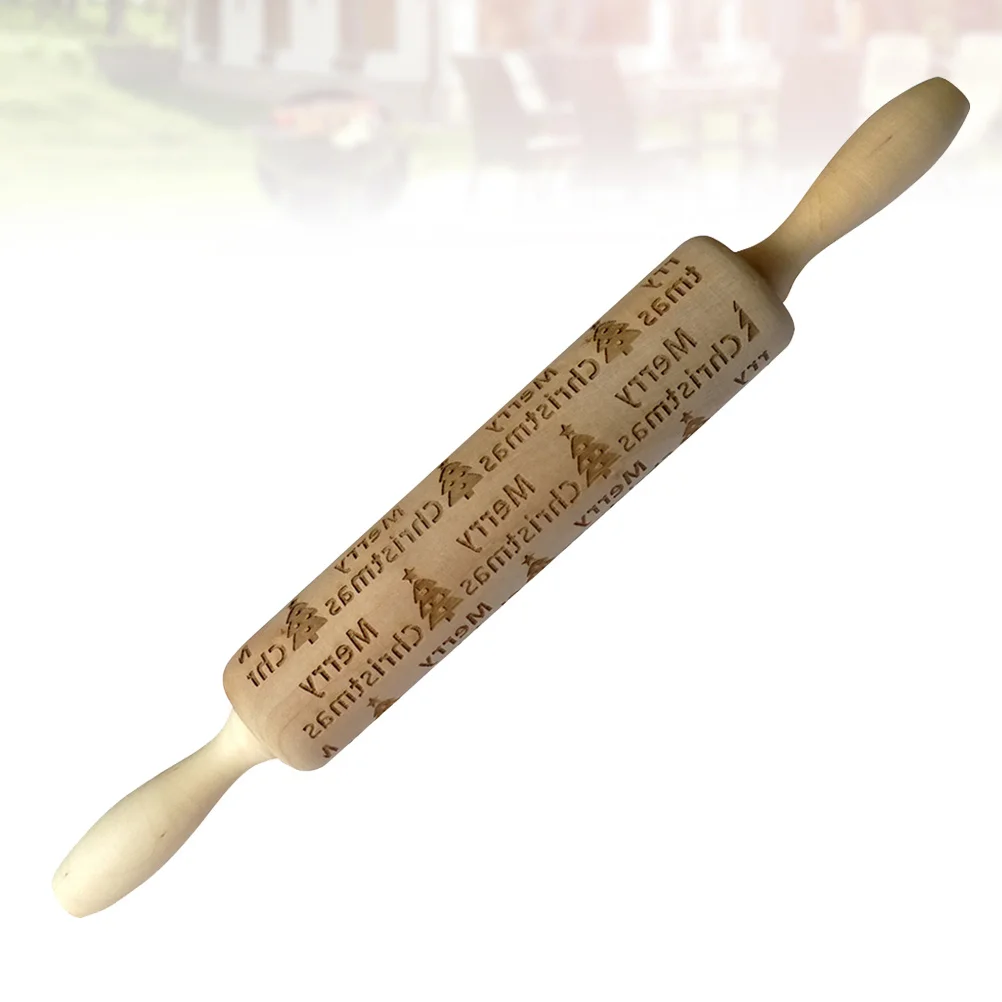 

Wood Rolling Pin Christmas Engraved Pattern Wooden Rolling Pin for Baking Cookies Pasta Fondant Home Use
