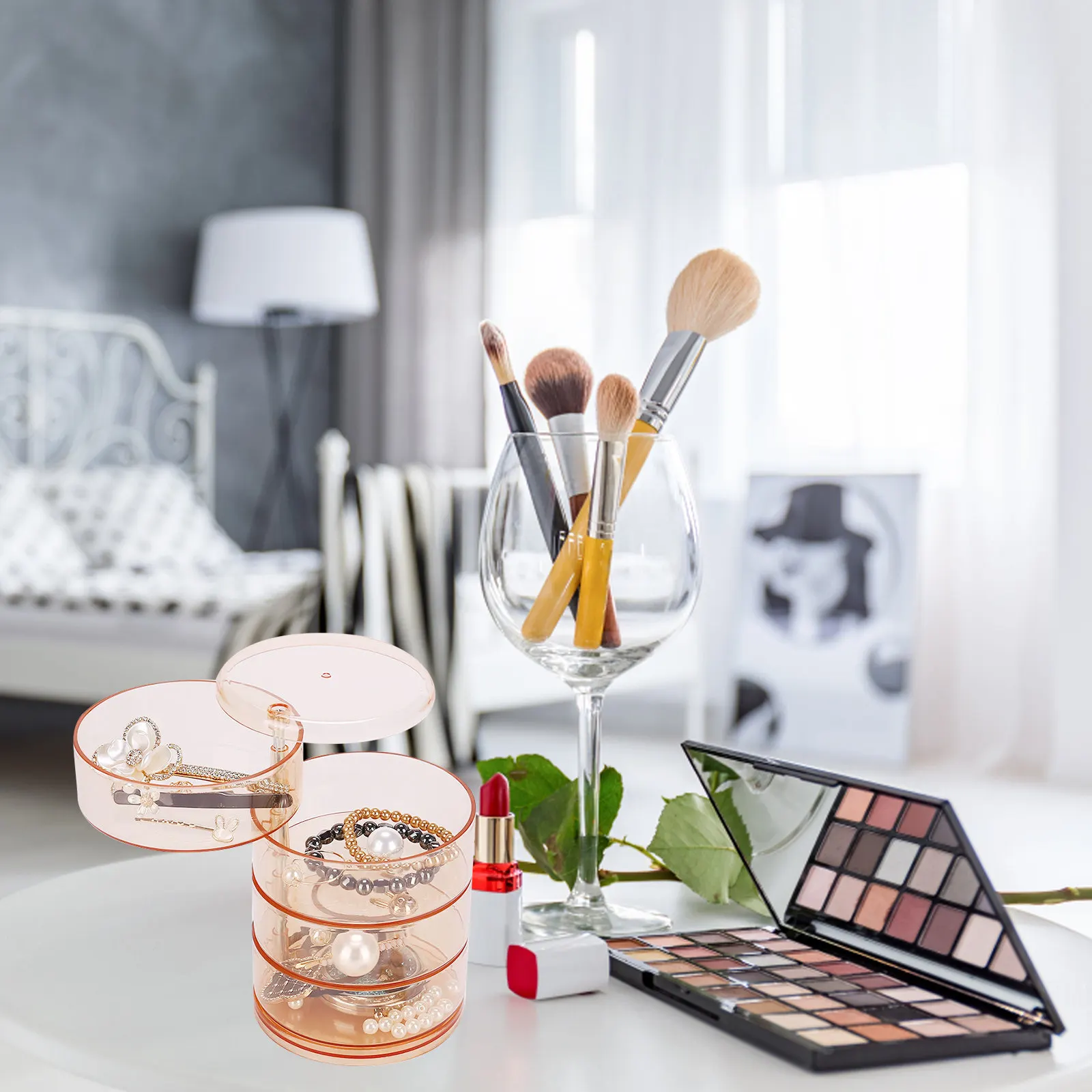 

Transparent Multi-Layer Jewelry Storage Box Rotating Design Large Capacity Partitioned Organizer for Earrings Rings Necklaces