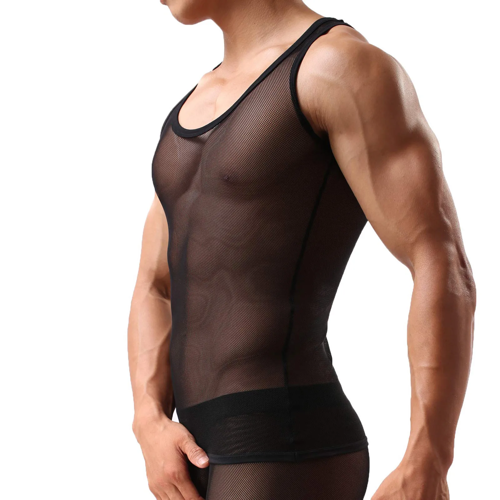 Sexy Mesh See Through Vest Mens Slim Fit Sleeveless T Shirt Ultrathin Seamless Breathable Tank Top Sexy Underwear Lining Vests