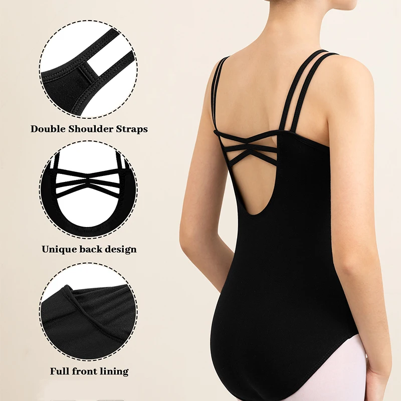 Body da danza classica per bambina con scollo a V incrociato sul retro Body da ballo con fodera frontale completa