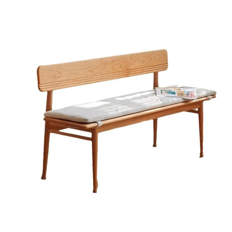 

All solid wood bench dining chair Nordic cherry wood solid wood chair bench with backrest bench chair shoe changing stool