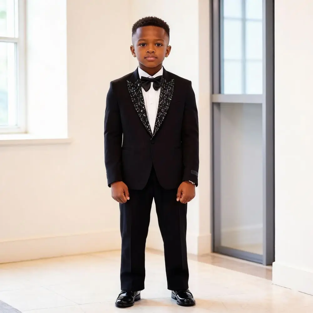 Child Suits Bright Yellow Slim Fit 2 Pieces Custom Wedding Mix Match Luxury Beaded Details Lapel Host Suit Separates Formal Wear
