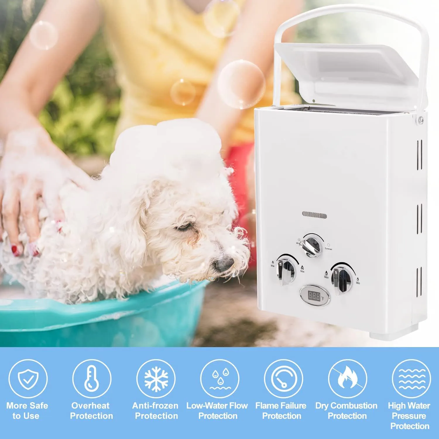 Scaldabagno portatile propano senza serbatoio - 6L 1,58GPM RV on Demand Scaldabagno con display digitale esterno a gas caldo per campeggio, barca