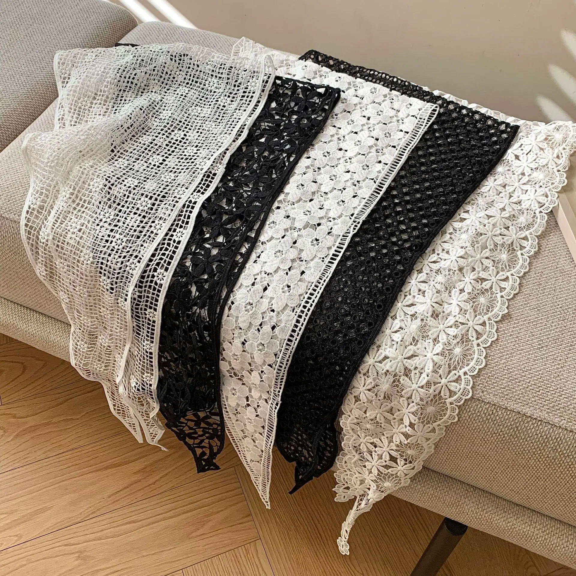 

Korean Fashion Lace Triangle Scarf for Women Handmade Crochet Neck Scarf Lace Floral Hair scarf Travel Photography Headscarf