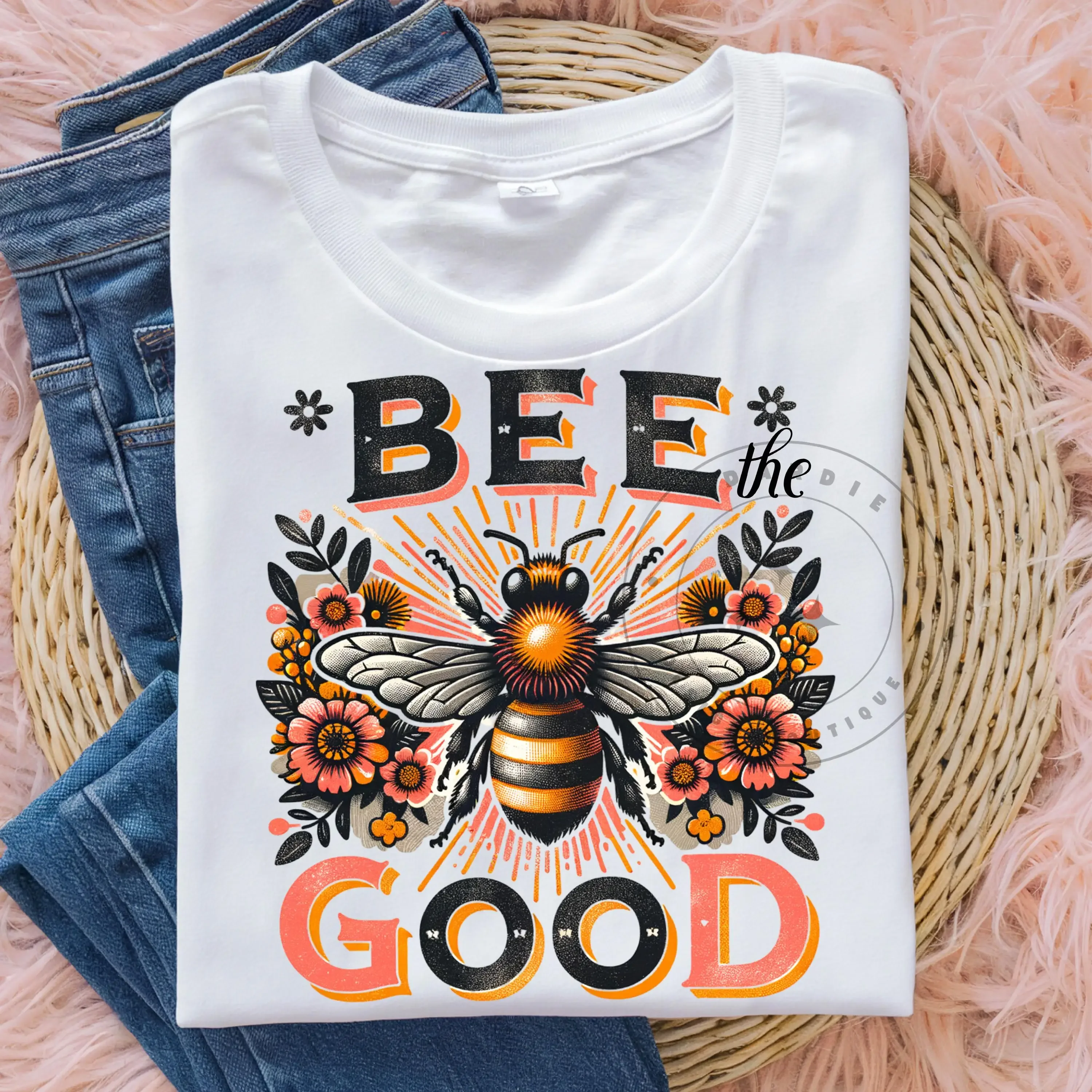 Bee the Good PNG Design Inspirational Mental Health Retro Floral Sublimation Positivity Affirmation T Shirt