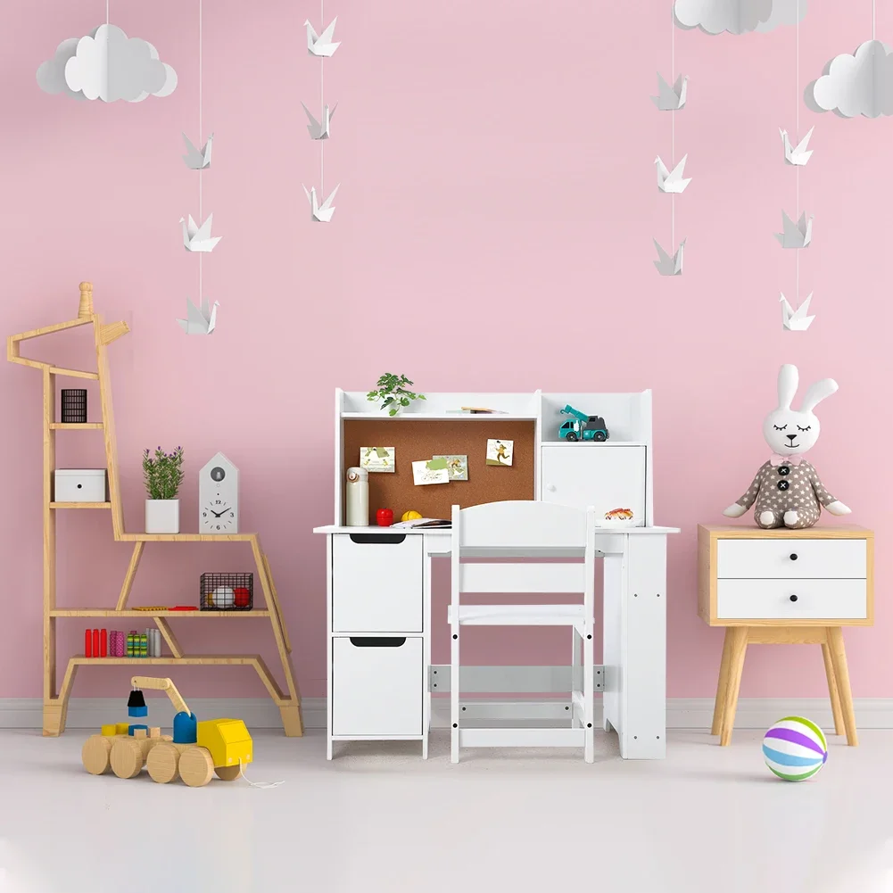 Meja Belajar Kayu Dengan Rak Penyimpanan Set Meja Kursi Anak Set Meja Belajar Sekolah Anak Meja Tulis Untuk Usia 3-8 Tahun Penggunaan Rumah