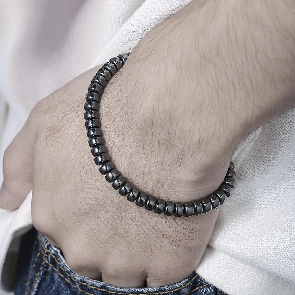 Classical Black Hematite Adjustable Bracelet Women Men Healing Irregular Beads Bracelets Health Care Loss Weight Braided Jewelry image 3