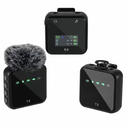 Wireless Lavalier Microphone System Bluetooth Audio Video Voice Recording Mic for iPhone Android Mobile Phone Interview Camera