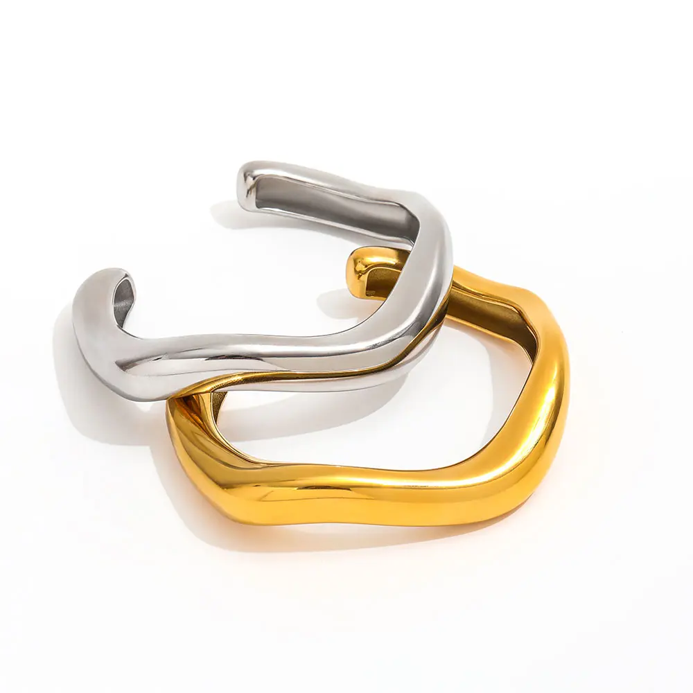 

Joolim No Fade 18K PVD Plated Waterproof Chunky Simple Designer Cuff Bracelet for Couples Stainless Steel Jewelry Wholesale