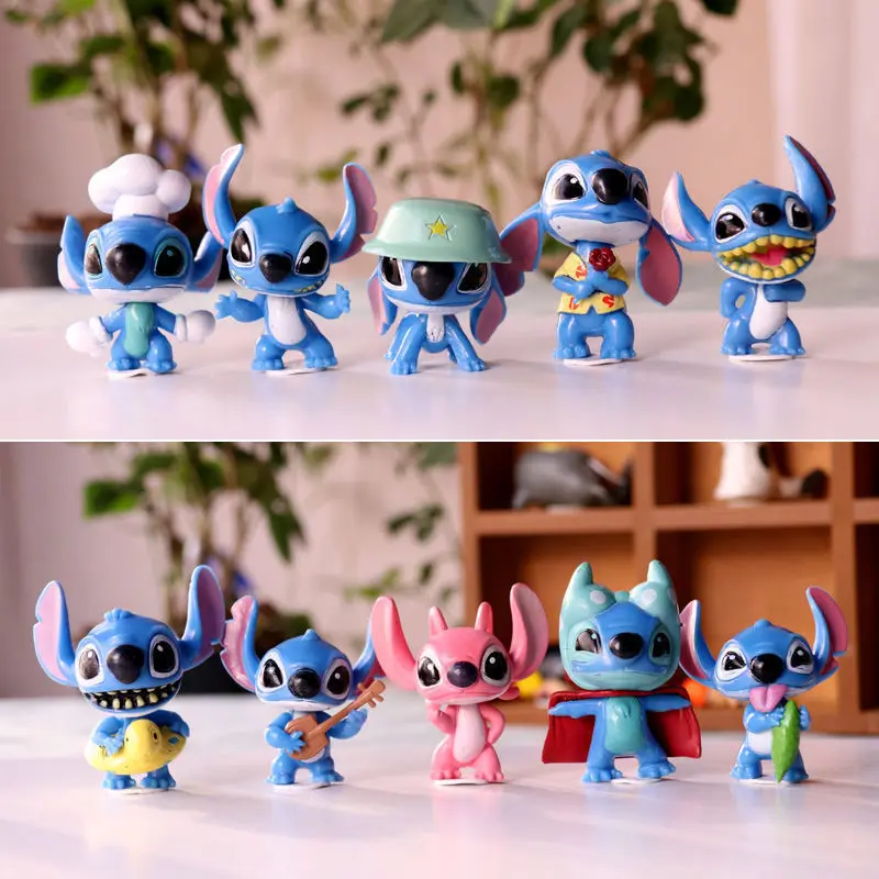 10 buah figur Anime Disney Stitch boneka kartun mainan PVC versi Q kue ulang tahun memanggang Dekorasi mainan liontin hadiah anak-anak