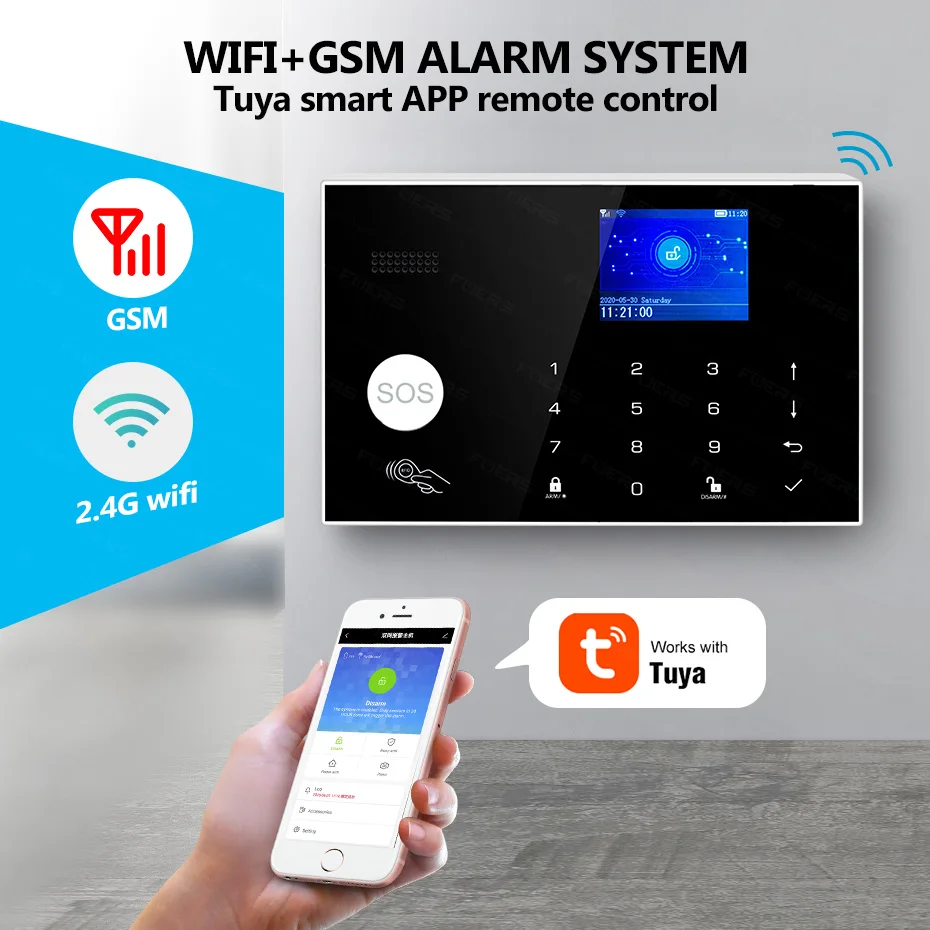 KERUI G30 Allarme antifurto per protezione di sicurezza domestica con display di temperatura e umidità Sistema di allarme WIFI GSM Tuya Smart APP