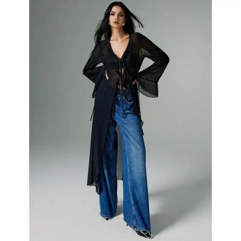 

Осенняя новая однотонная блузка Sle с кружевом Све и галстуком-бабочкой Long Sve Женская irt Fce Lined Seven Sve