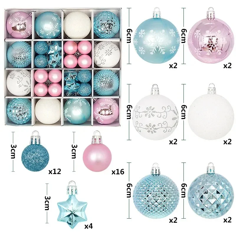 Christmas Tree Balls 44pcs 3/6 Cm Multicolor Christmas Decorations Adornos Navidad 2023 Xmas Tree Ornaments Set for Home Party