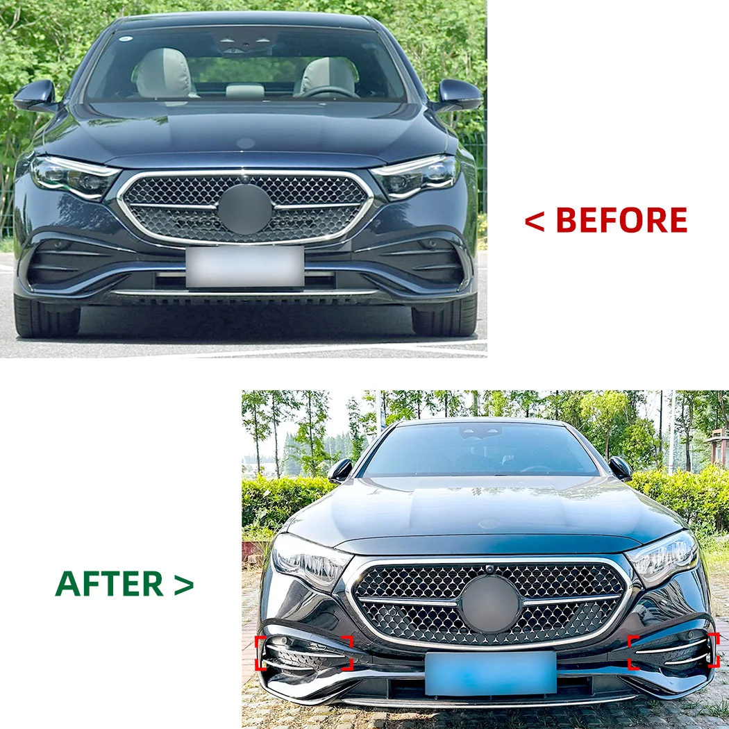 For Mercedes-Benz E-Class W214 S214 AMG Line 2024+ Front Grille Trim Wind Blade Spoiler Car Sticker ABS Exterior Modification